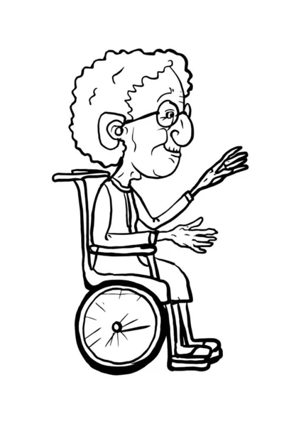 Starsza Kobieta Znaków Siedzi Wózku Inwalidzkim Pojedynczej Linii — Zdjęcie stockowe