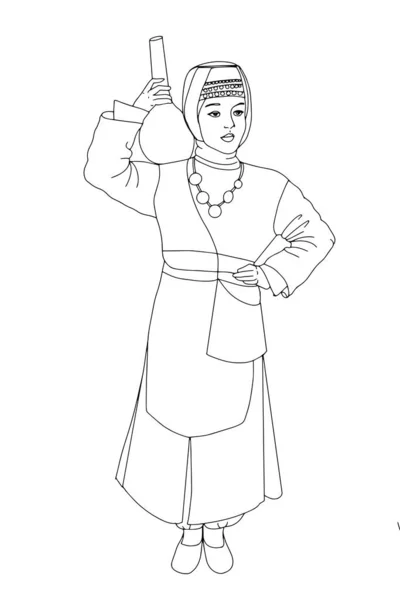 Traditional Woman Standing Wearing Turkish Culture Clothes Illustration Single Line — Stock Photo, Image
