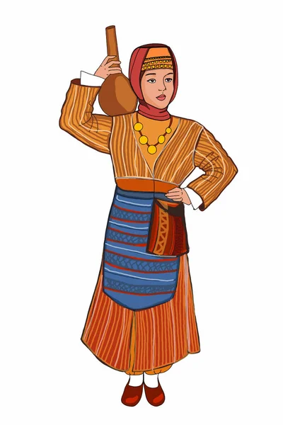 Traditional Woman Standing Wearing Turkish Culture Clothes Illustration — Stock Photo, Image