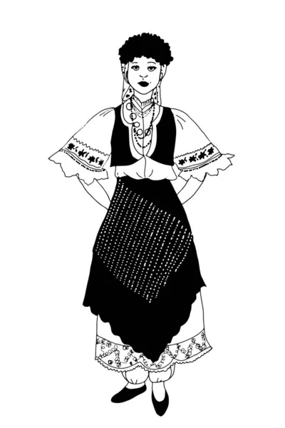 Mulher Tradicional Vestindo Roupas Cultura Turca Ilustração Cores Brancas Pretas — Fotografia de Stock