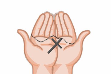 İnsan eli açık ve dua eden haç çizimi 