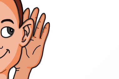 çizgi film gülümseyen yarım yüz simgesi dinleme çizim simgesi izole 