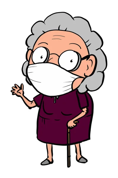 Cartoon  cute characters old grandmother,elderly ,  taking face masking for protect her healthy.High motivation.