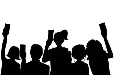 People,crowded silhouette half bodyies and lighting mobile phone illustration.