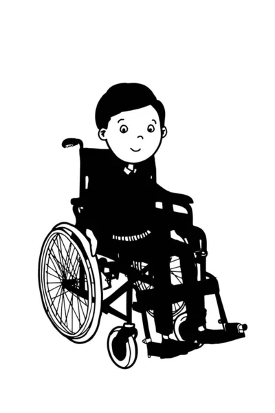 Wheelchair Illustration Drawing Sitting Cute Cartoon Characters Boy Black Colors — Stock Photo, Image