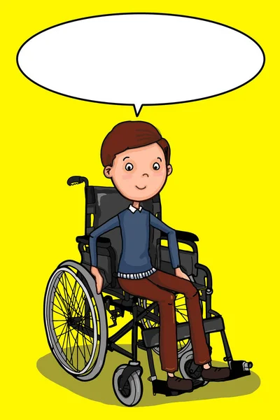 Wheelchair Illustration Drawing Sitting Cute Cartoon Characters Boy Speech Bubble — Stock Photo, Image