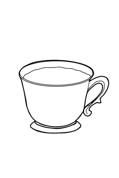 Dessin Animé Tasse Café Thé Illustration Art Linéaire — Photo