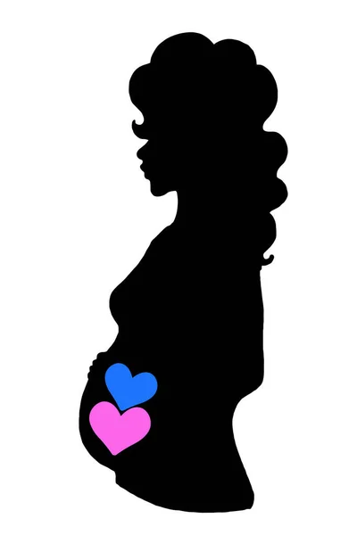 Kartun Wanita Hamil Setengah Tubuh Dan Bayi Kembar Bayi Laki — Stok Foto