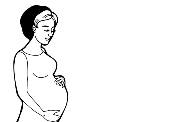 Γελοιογραφία Έγκυος Γυναίκα Μισό Σώμα Σιλουέτα Ευχετήρια Κάρτα Και Μαύρα — Φωτογραφία Αρχείου