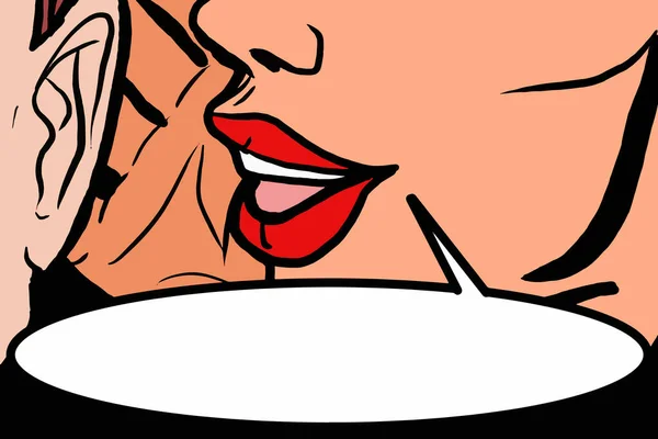 Pop Art Donna Retrò Mezza Faccia Sussurro Uomo Disegno Illustrativo — Foto Stock