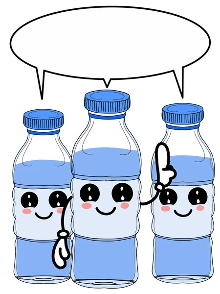 Söta Kawaii Tecken Vattenflaskor Tal Bubbla Illustration Ritning — Stockfoto