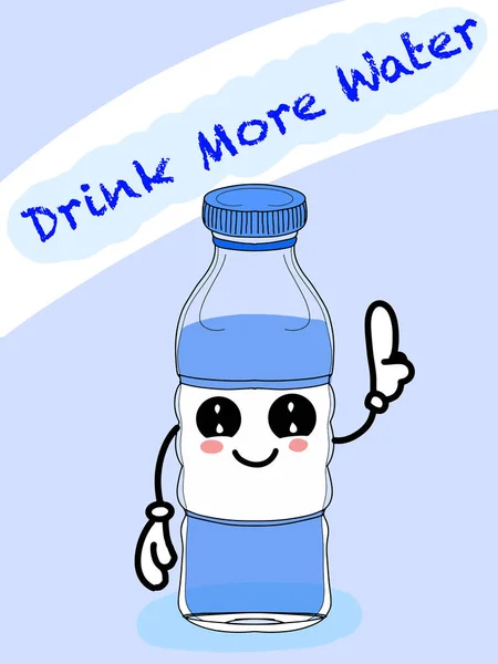 Cute, kawaii characters , water bottles, illustration drawing, drink more water text.