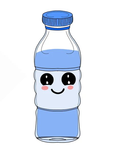 Lindo Caracteres Kawaii Dibujo Ilustración Botella Agua —  Fotos de Stock