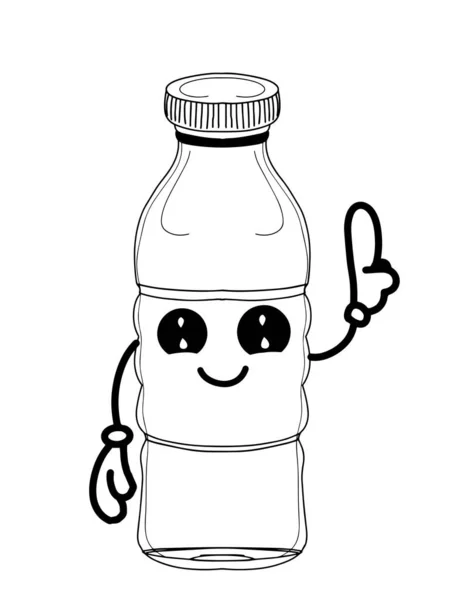 Carino Personaggio Kawaii Bottiglia Acqua Fino Puntare Illustrazione Disegno Linee — Foto Stock