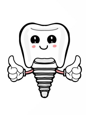 Diş implantları, kawaii yüzü, tamam eller, illüstrasyon, simge.