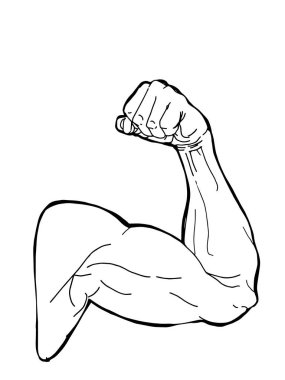 Spor adamı, kaslı güçlü kol, çizim, çizgi sanatı..