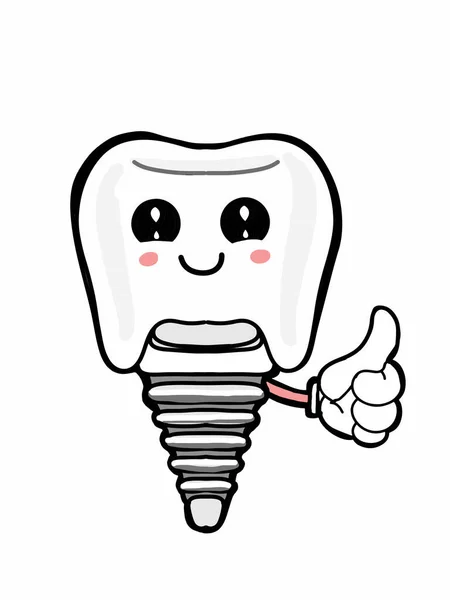 Implantes Dentales Cara Kawaii Mano Ilustración Icono — Foto de Stock