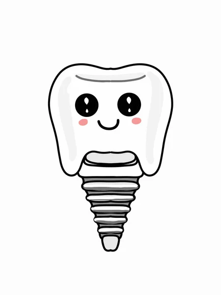 Dental Implants Kawaii Face Illustration Icon — Stock Photo, Image