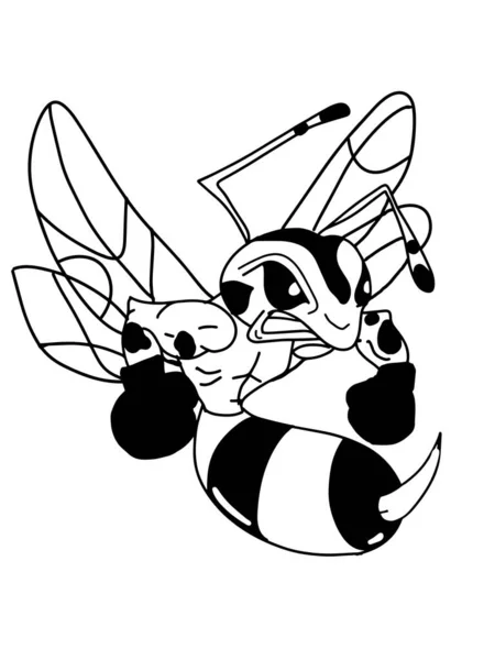 Boxer Bee Mascot Χαρακτήρες Εικονογράφηση Μαύρο Λευκό Χρώμα — Φωτογραφία Αρχείου
