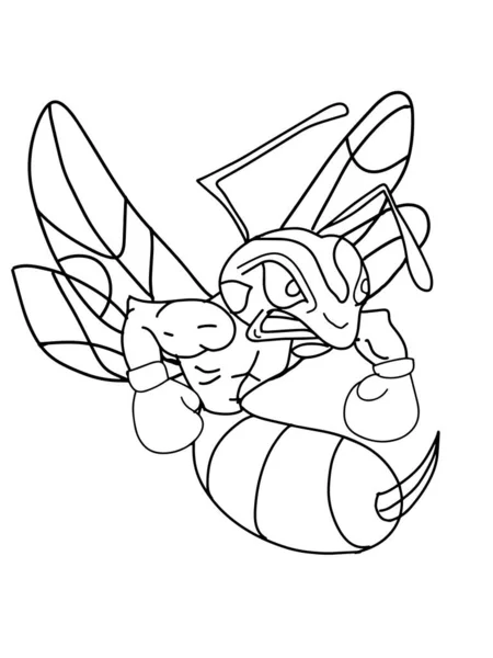 Boxer Bee Maskottecken Illustration Linje Ritning — Stockfoto