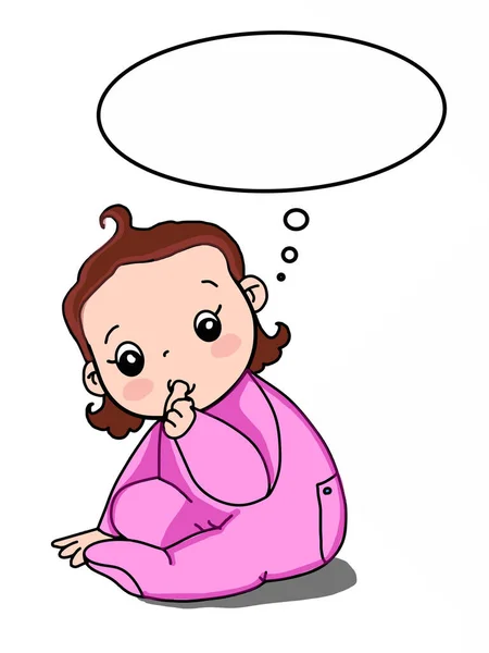 Cute Baby Girl Cartoon Characters Thumb Sucking Speech Bubble — Stock Photo, Image