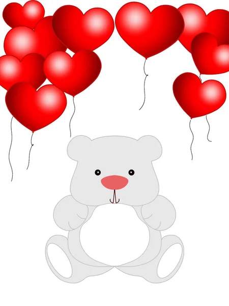 Coeur Rouge Ballons Textures Fond Ours Peluche — Photo