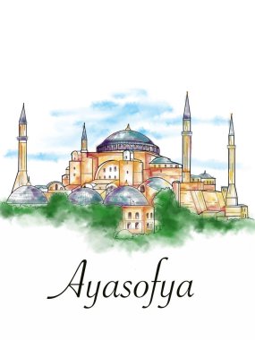 Ayasofya Müzesi - Türkiye 'deki Ayasofya İllüstrasyon ve metin suluboya