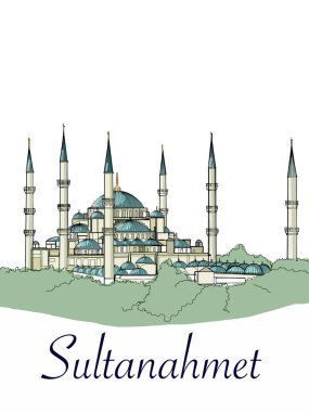 Mavi Cami Sultanahmet Camii Türkiye İstanbul illüstrasyonu 