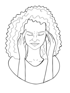 Baş ağrısı, kadın yarı vücut çizimi çizimi.