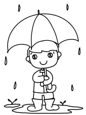 çizgi film, şirin, kawaii, çocuk ve şemsiye ve yağmur