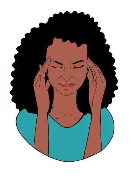 Headache Black Woman Half Body Illustration Stok Foto Bebas Royalti