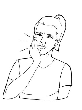 Ağrıyan dişçi kadın ve yarım vücut çizgisi