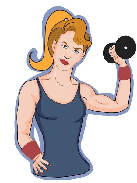 Cartoon Pop Art Strong Sport Woman Characters Strong Arms Fit — Stock Photo, Image