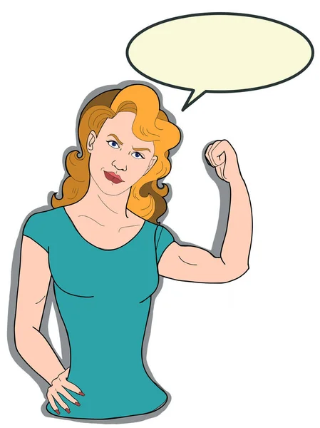 漫画ポップアート強い女性ダークヘアキャラクター強い腕の半体 — ストック写真