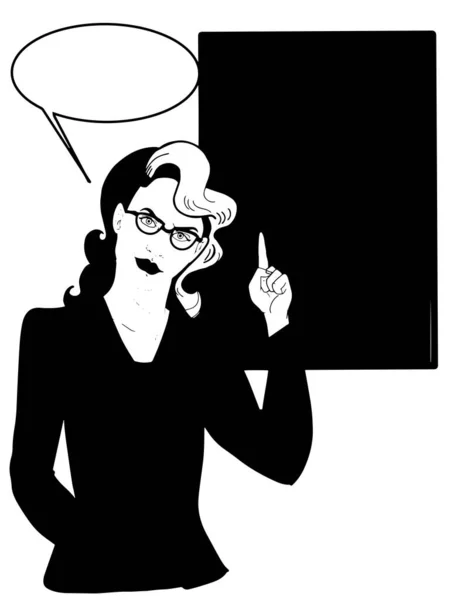 pop art ,cartoon , woman pointing  up ,speech bubble , finance board.black white colors