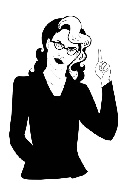 Pop Art Kreskówka Kobieta Wskazując Czarne Białe Kolory — Zdjęcie stockowe