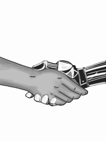 Robot Ręka Uścisnąć Dłoń Ludźmi Szary — Zdjęcie stockowe