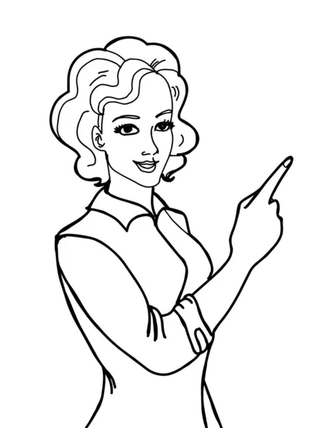 Kreslené Pop Art Žena Kresba Znaků Ukazující Čára — Stock fotografie