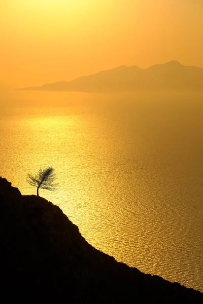 Vista paesaggio di bella alba colorata sopra l'isola dell'oceano — Foto Stock