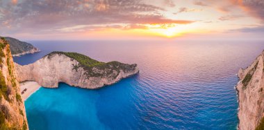 Panoramik manzaralı Zakynthos ünlü batık plaj
