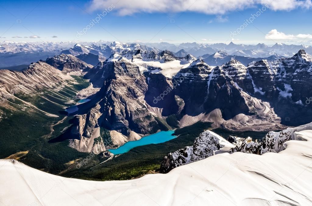 Mountain range view from Mt Temple with Moraine lake