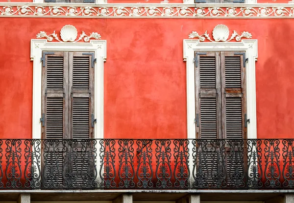 Colorful Italian balcony with doors in vintage style — Stock Photo, Image