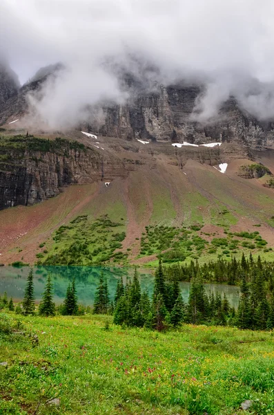 Vista panorámica del prado alpino y el lago de montaña —  Fotos de Stock