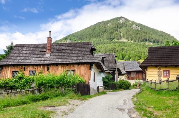 Maisons folkloriques traditionnelles dans le vieux village de Vlkolinec, Slovaquie — Photo