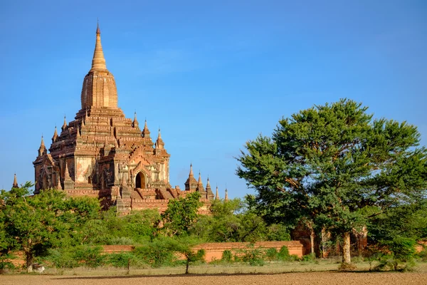 スラマニ寺院とフィールド、バガン、ミャンマーの風景を見る — ストック写真