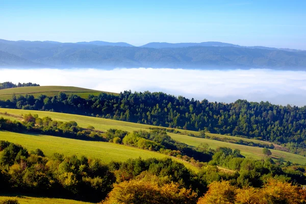 Landscape view of colorful meadows and hills in fall, Slovakia — Stock fotografie