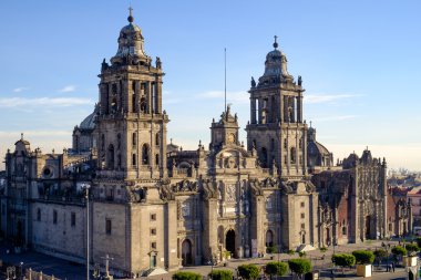Zocalo Meydanı ve katedral Mexico City'de görünümü