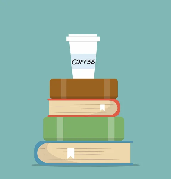 Βιβλίο Του Stacks Καφέ Επίπεδη Σχεδίαση — Διανυσματικό Αρχείο