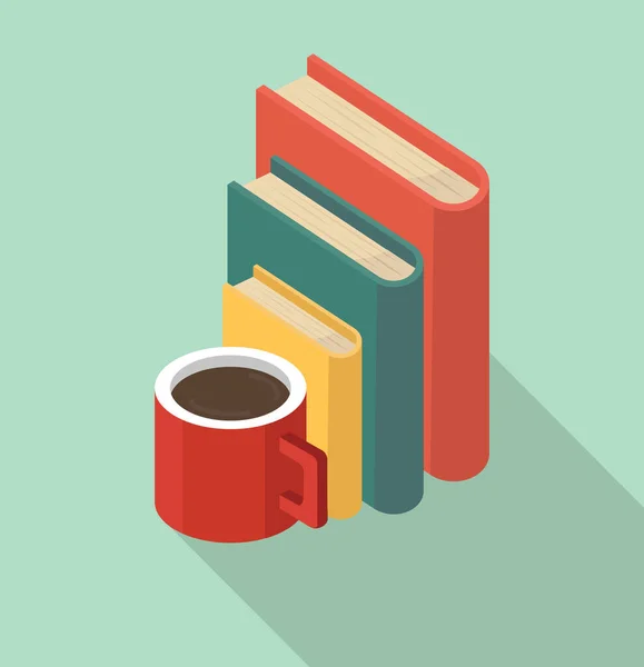 Tasse Café Rouge Avec Livre Piles — Image vectorielle