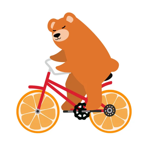 Brunbjörn Ridning Röd Retro Cykel — Stock vektor
